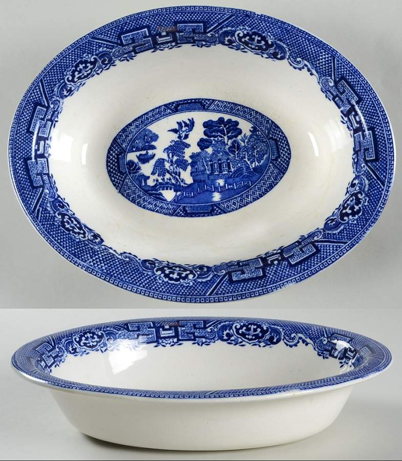Willow Blue (Smooth) 9" Oval Vegetable Bowl by John Steventon & Son-1