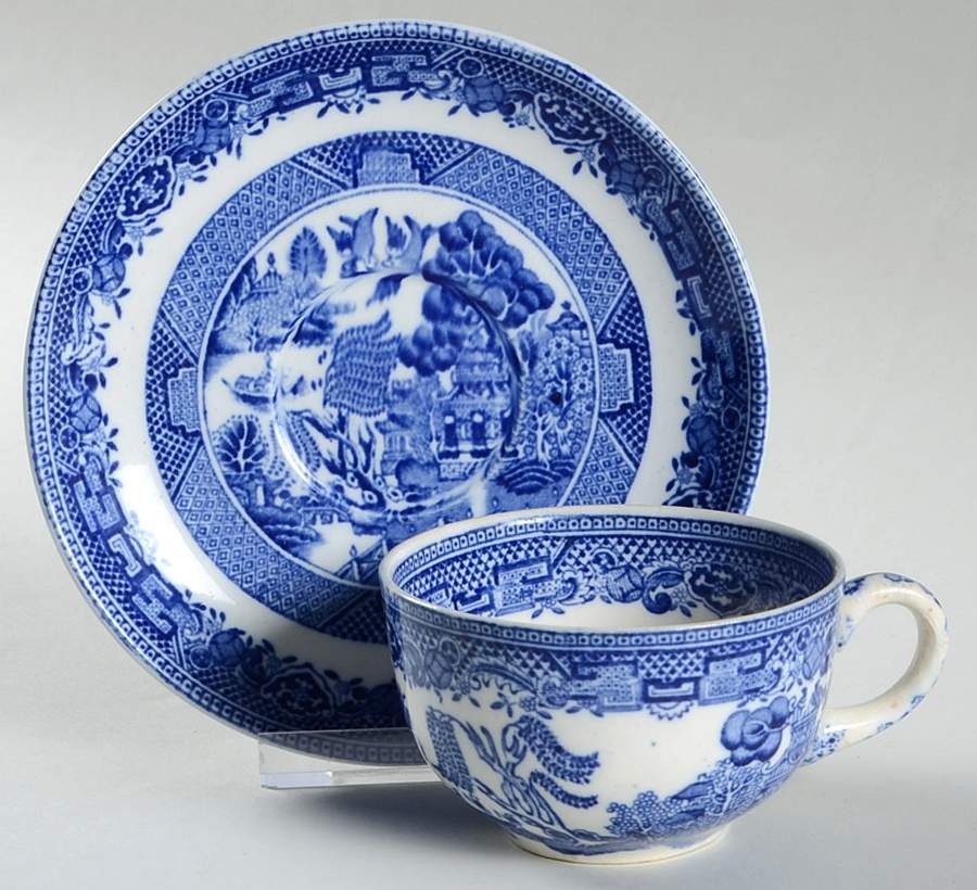 Willow Blue (Smooth) Flat Cup & Saucer Set by John Steventon & Son-1