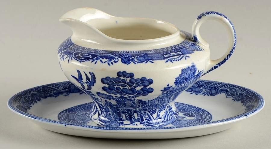 Willow Blue (Smooth) Gravy Boat & Underplate/Relish by John Steventon & Son-1