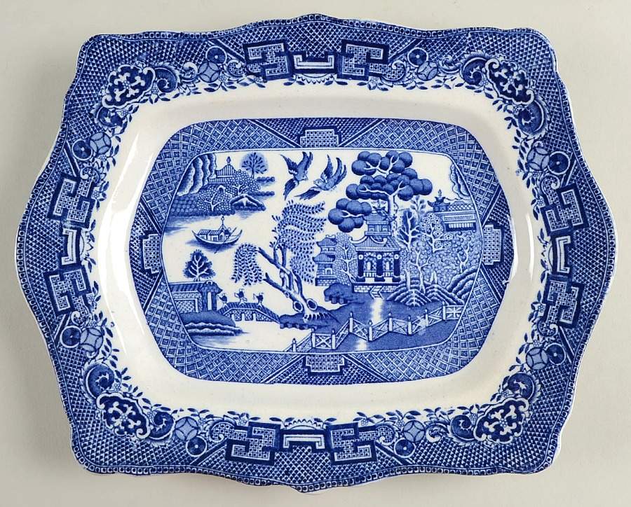 Willow Blue (Scallop, No Trim) 11" Oval Vegetable Bowl by John Steventon & Son-1