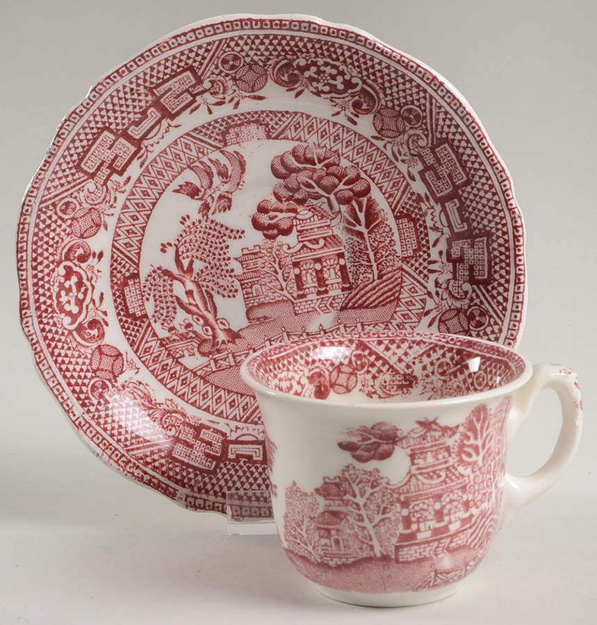 Willow Red Flat Demitasse Cup & Saucer Set by John Steventon & Son-1