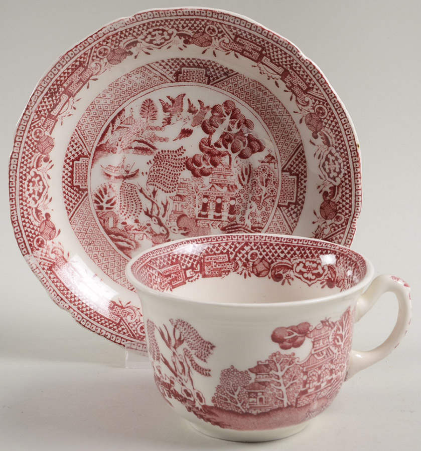Willow Red Flat Cup & Saucer Set by John Steventon & Son-1