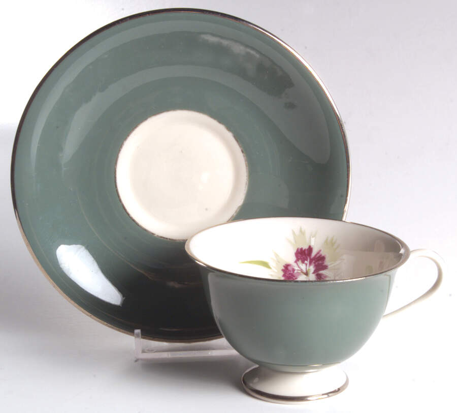 Garden Pinks Green Footed Cup & Saucer Set by Stewart House-1
