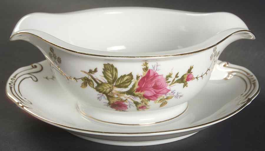 Moss Rose Gravy Boat with Attached Underplate by Summit-1