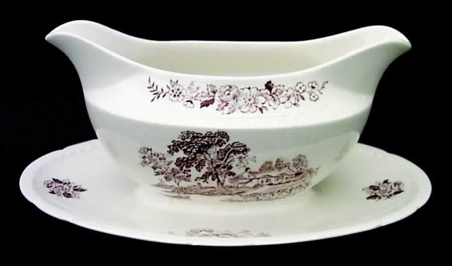 The Ferry Brown Gravy Boat with Attached Underplate by Swinnertons-1