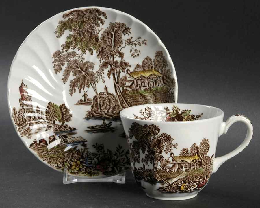 The Ferry Brown Multicolor Flat Cup & Saucer Set by Swinnertons-1