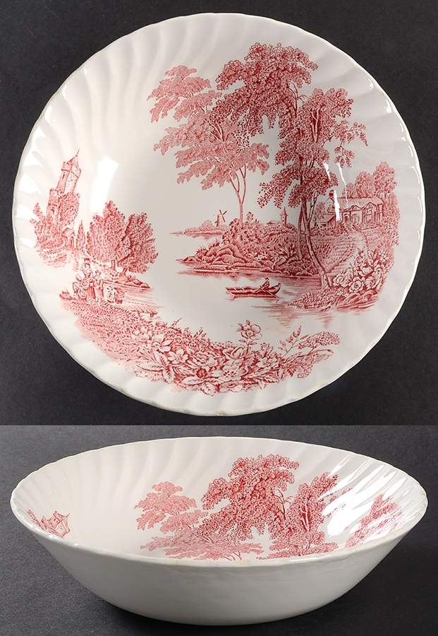 The Ferry Pink (White Back, Swirl) 8" Round Vegetable Bowl by Swinnertons-1