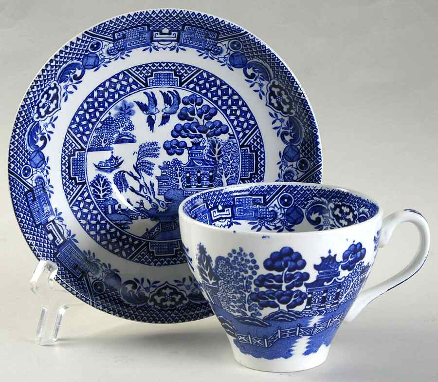 Old Willow Blue Flat Cup & Saucer Set by Swinnertons-1