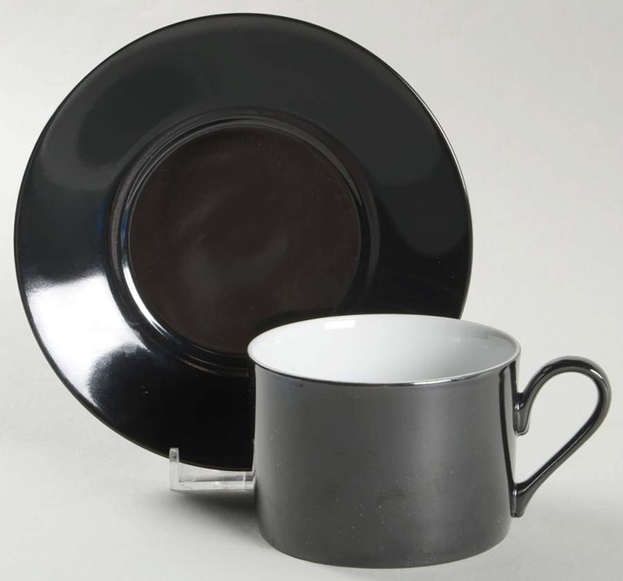 Basic Black Flat Cup & Saucer Set by Swid Powell-1
