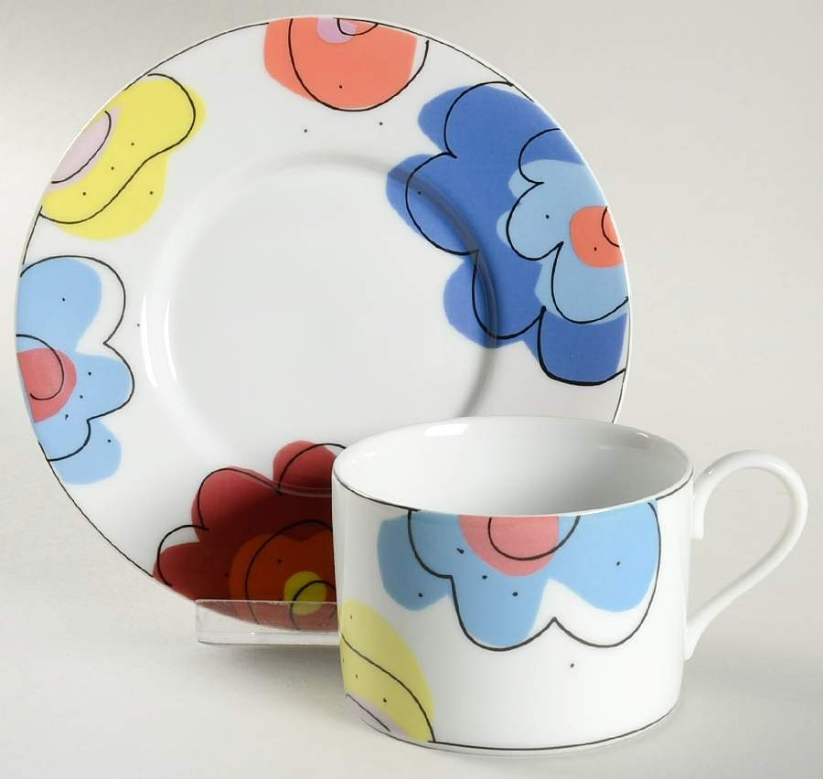 Flowers Flat Cup & Saucer Set by Swid Powell-1