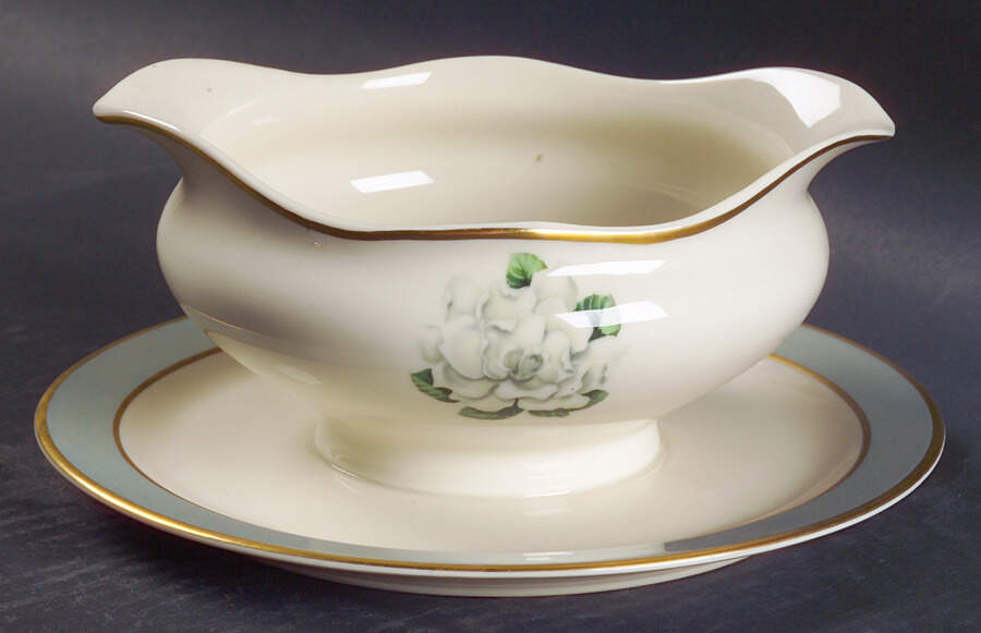 Avalon (Gold Trim) Round Gravy Boat/Attached Underplate by Syracuse-1