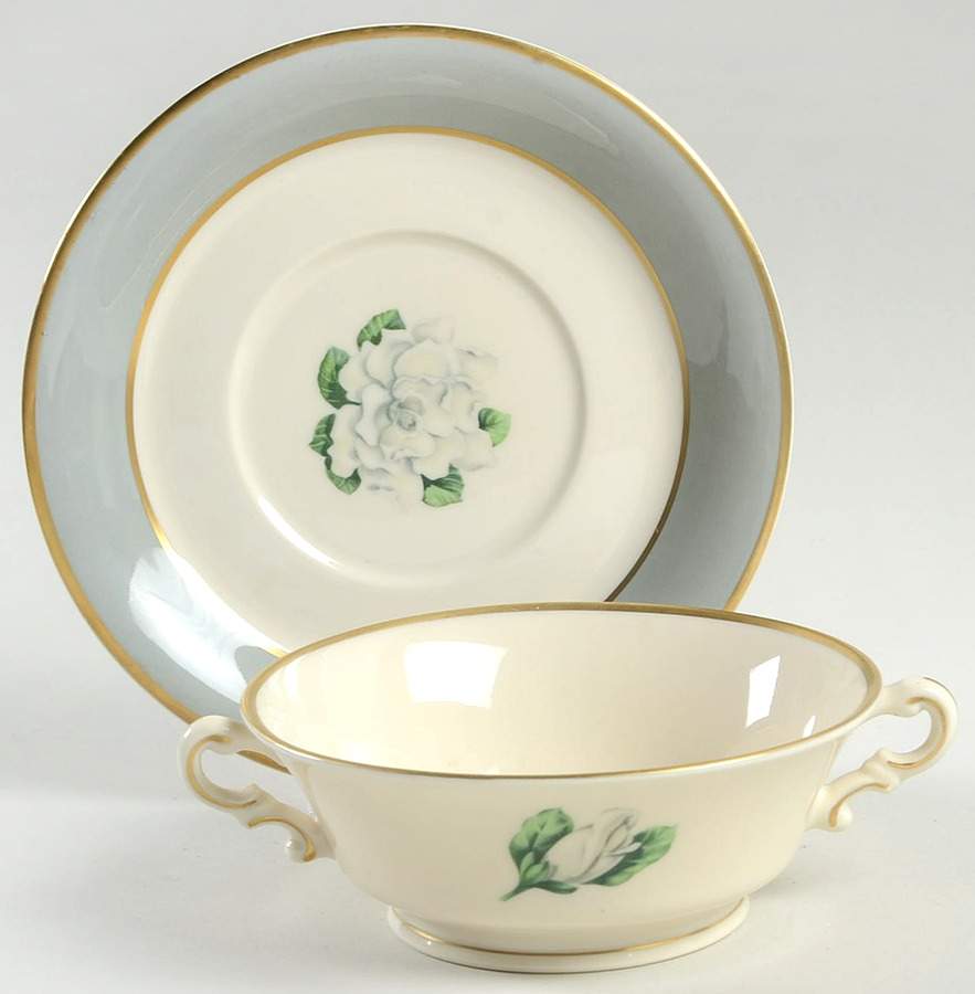 Avalon (Gold Trim) Footed Cream Soup Bowl & Saucer Set by Syracuse-1