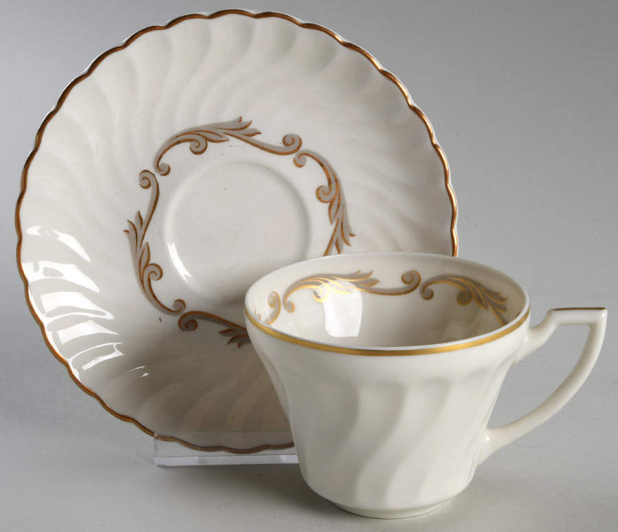 Baroque Gray Flat Cup & Saucer Set by Syracuse-1