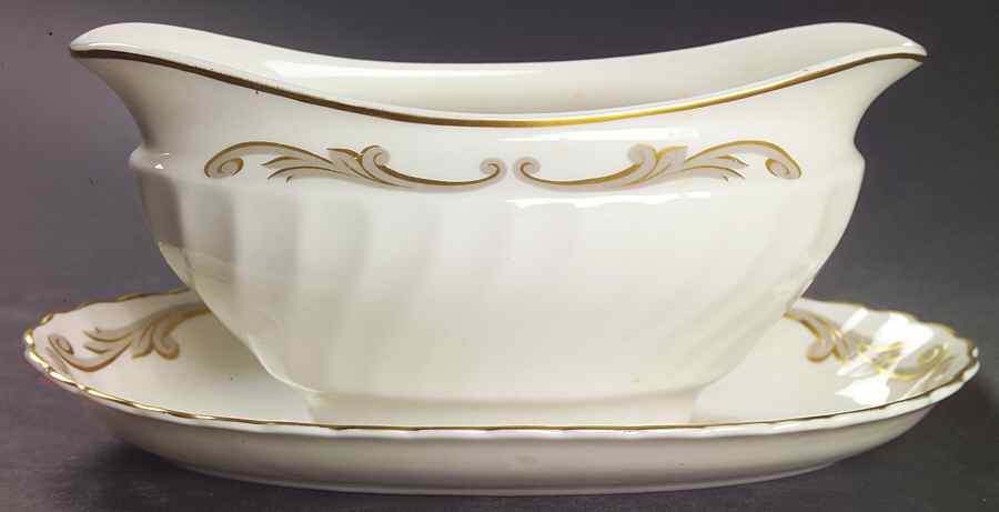 Baroque Gray Gravy Boat with Attached Underplate by Syracuse-1