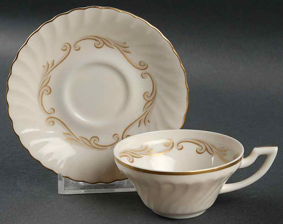 Baroque Gray Flat Demitasse Cup & Saucer Set by Syracuse-1