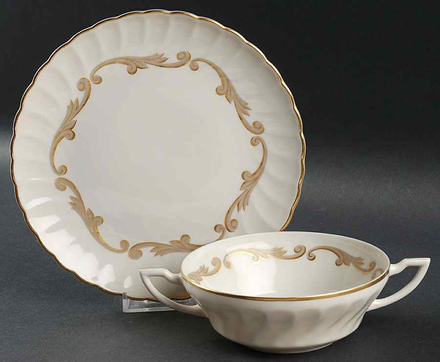 Baroque Gray Flat Cream Soup Bowl & Saucer Set by Syracuse-1