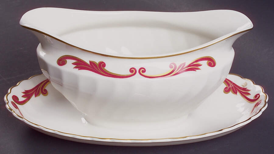 Baroque Maroon Gravy Boat with Attached Underplate by Syracuse-1