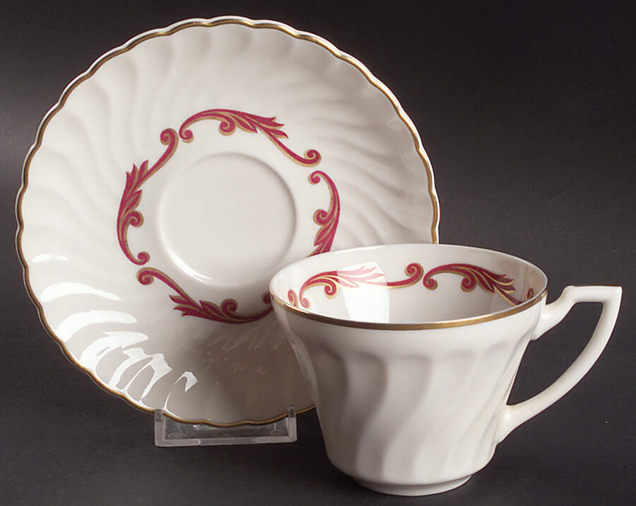 Baroque Maroon Flat Cup & Saucer Set by Syracuse-1