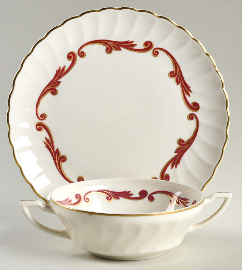 Baroque Maroon Flat Cream Soup Bowl & Saucer Set by Syracuse-1