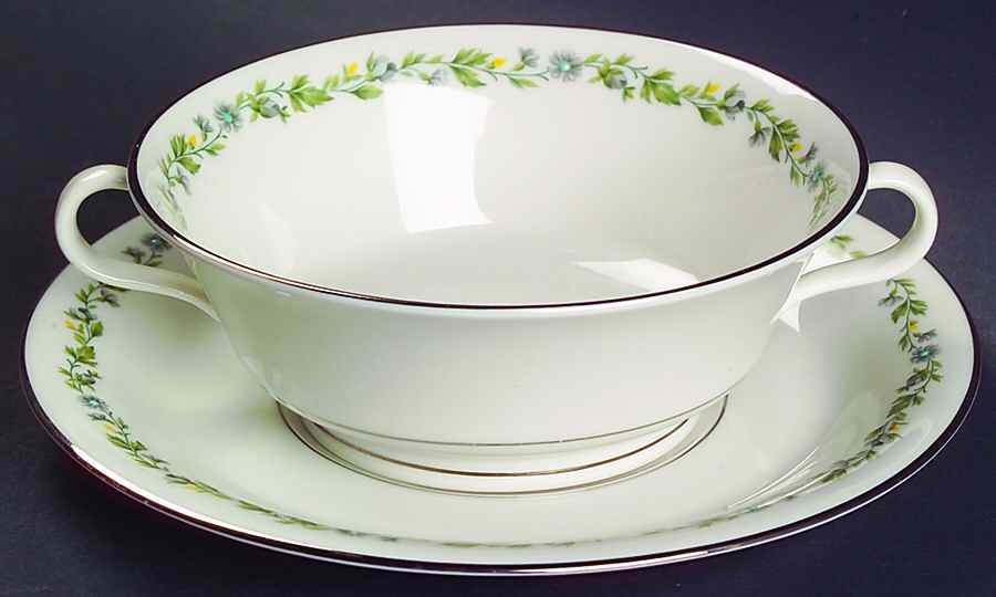 Belcanto (Platinum Trim) Footed Cream Soup Bowl & Saucer Set by Syracuse-1