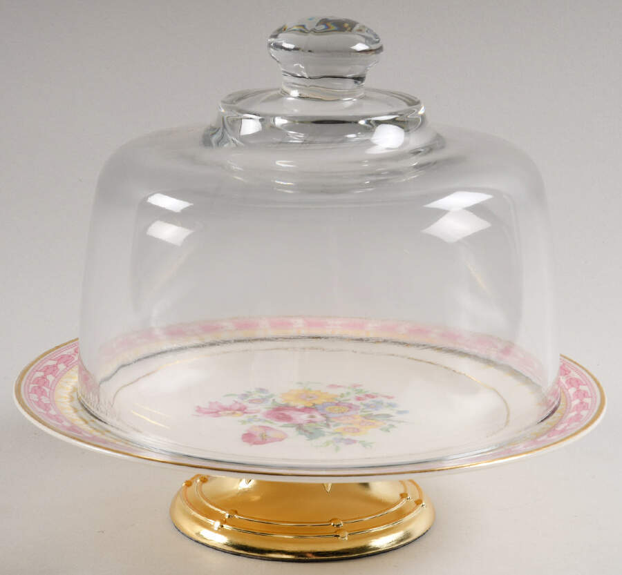 Betsy Ross Pink 6 1/2"-7 1/2" Footed Cheese Plate w/ Glass Dome HC by Syracuse-1