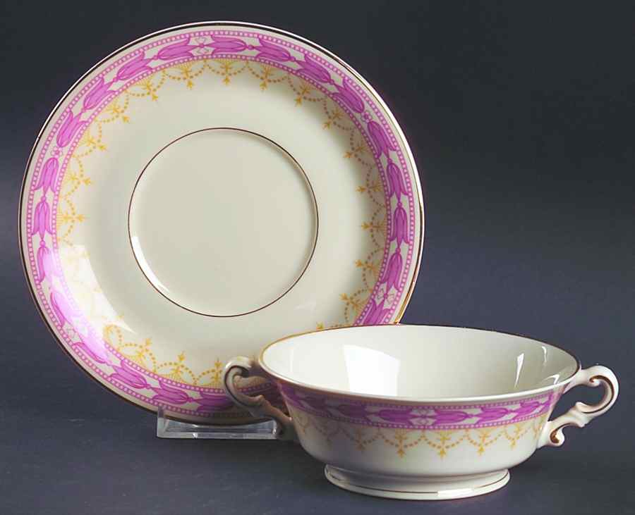 Betsy Ross Pink Footed Cream Soup Bowl & Saucer Set by Syracuse-1