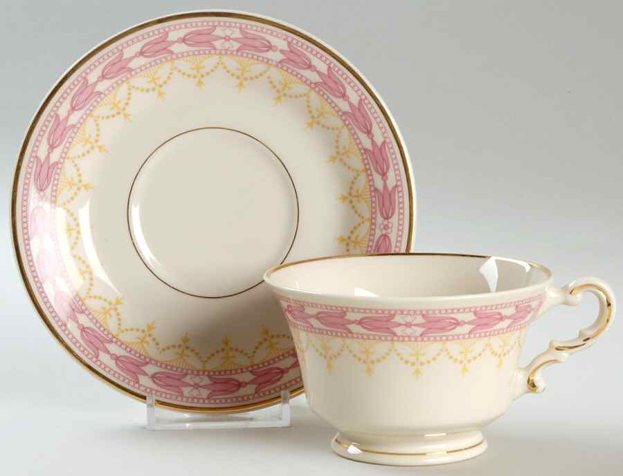 Betsy Ross Pink Footed Cup & Saucer Set by Syracuse-1