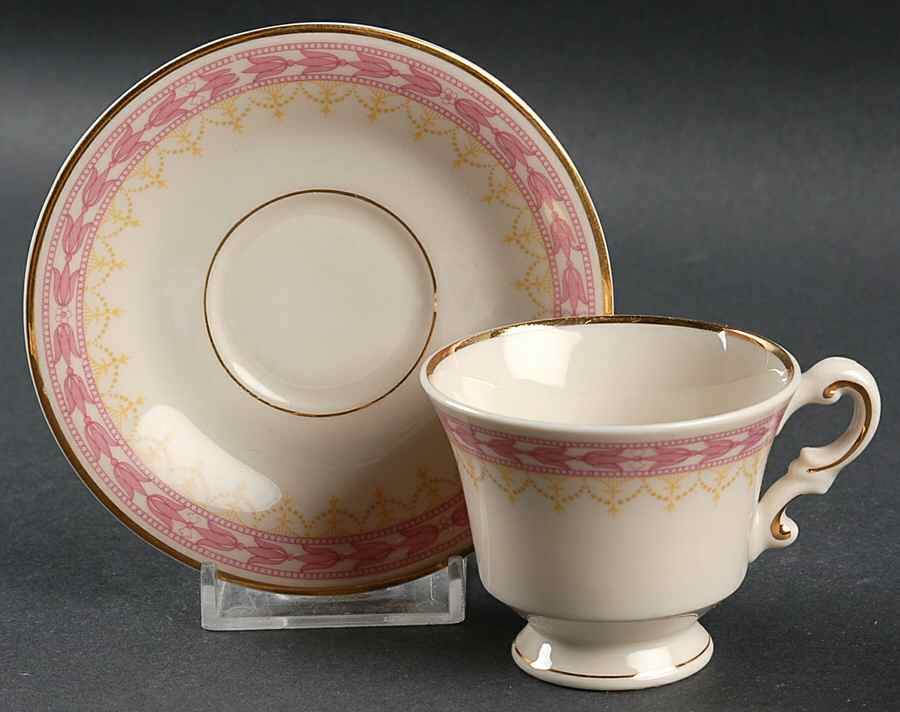 Betsy Ross Pink Footed Demitasse Cup & Saucer Set by Syracuse-1