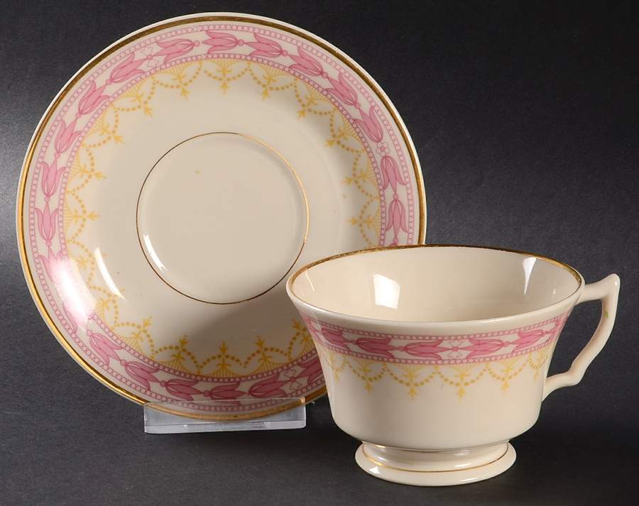 Betsy Ross Pink Footed Cup & Saucer Set by Syracuse-1