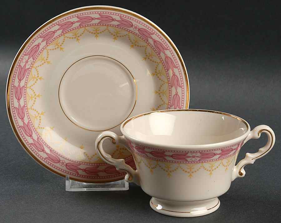 Betsy Ross Pink Footed Bouillon Cup & Saucer by Syracuse-1