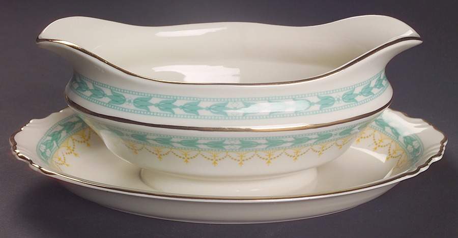 Betsy Ross Turquoise Round Gravy Boat/Attached Underplate by Syracuse-1