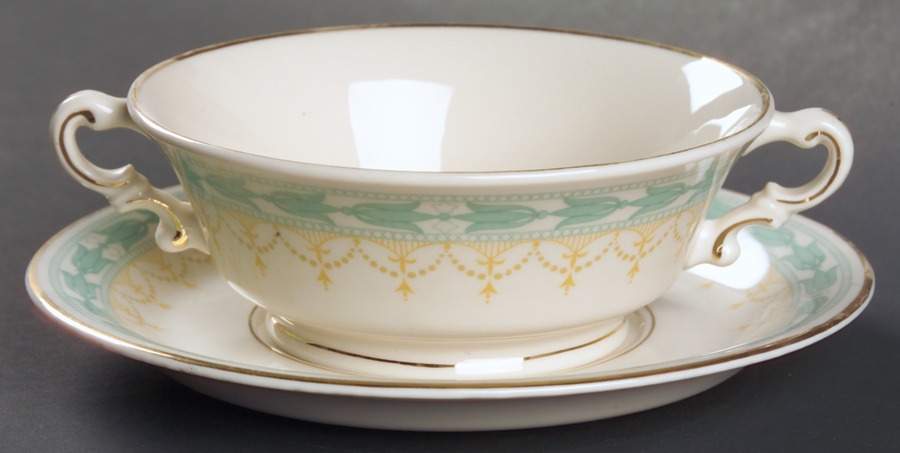 Betsy Ross Turquoise Footed Cream Soup Bowl & Saucer Set by Syracuse-1