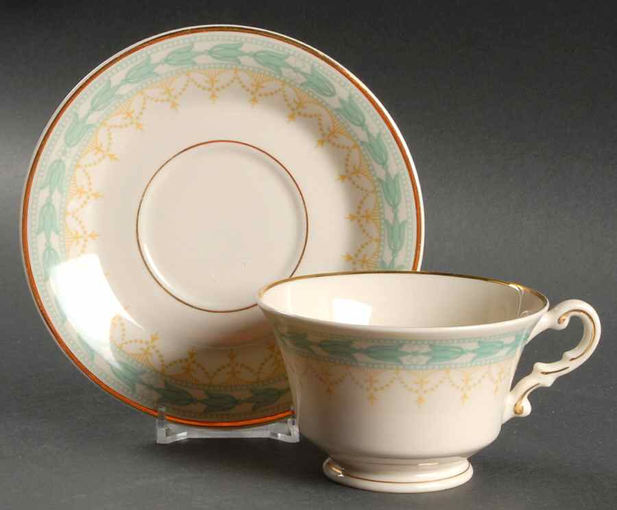 Betsy Ross Turquoise Footed Cup & Saucer Set by Syracuse-1