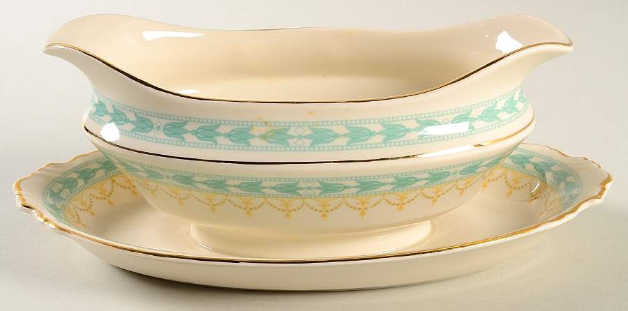 Betsy Ross Turquoise Gravy Boat with Attached Underplate by Syracuse-1