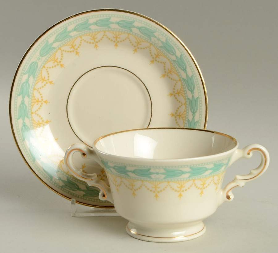 Betsy Ross Turquoise Footed Bouillon Cup & Saucer by Syracuse-1