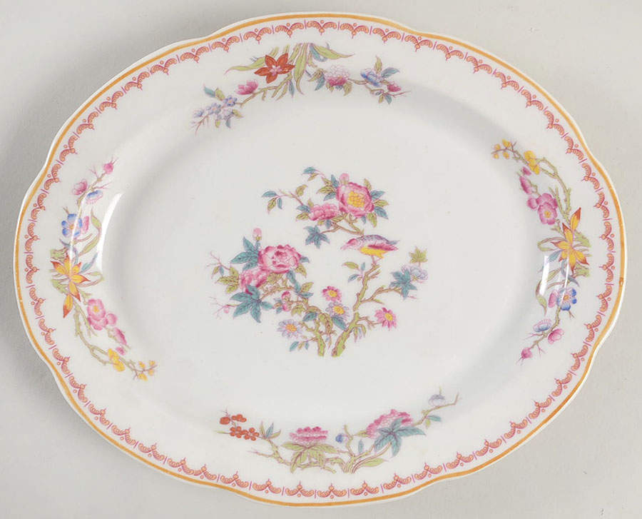 Bombay (Yellow Trim, White Body) 9" Oval Serving Platter by Syracuse-1