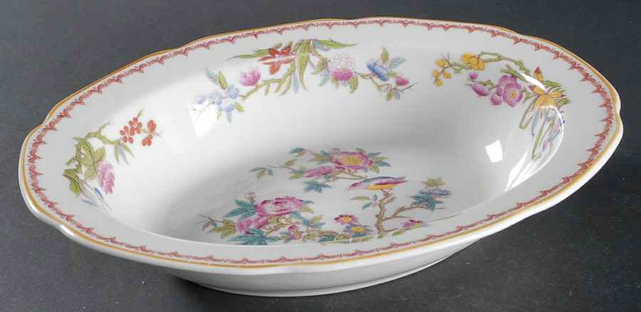 Bombay (Yellow Trim, White Body) 9" Oval Vegetable Bowl by Syracuse-1