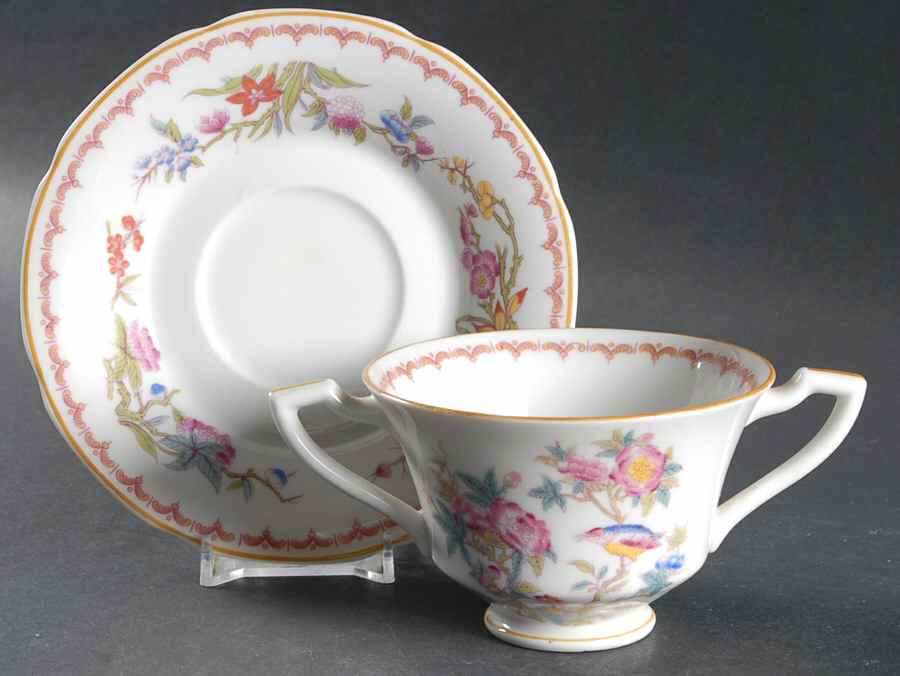 Bombay (Yellow Trim, White Body) Footed Bouillon Cup & Saucer by Syracuse-1