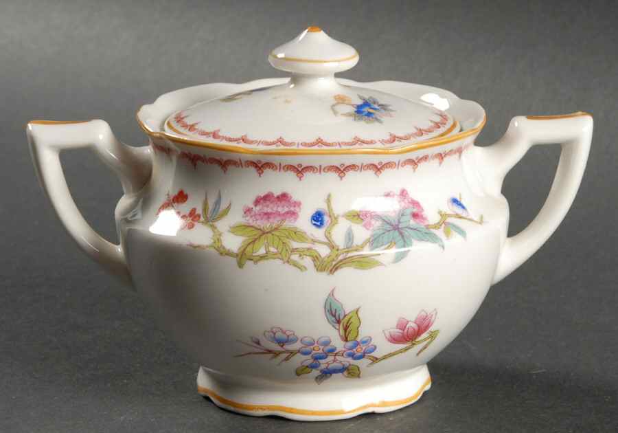 Bombay (Yellow Trim, White Body) Sugar Bowl & Lid by Syracuse-1