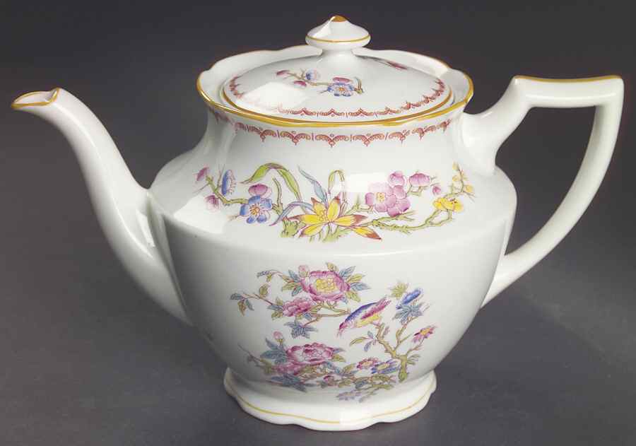 Bombay (Yellow Trim, White Body) Teapot & Lid by Syracuse-1