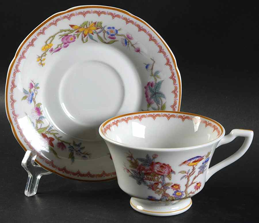 Bombay (Yellow Trim, White Body) Footed Cup & Saucer Set by Syracuse-1