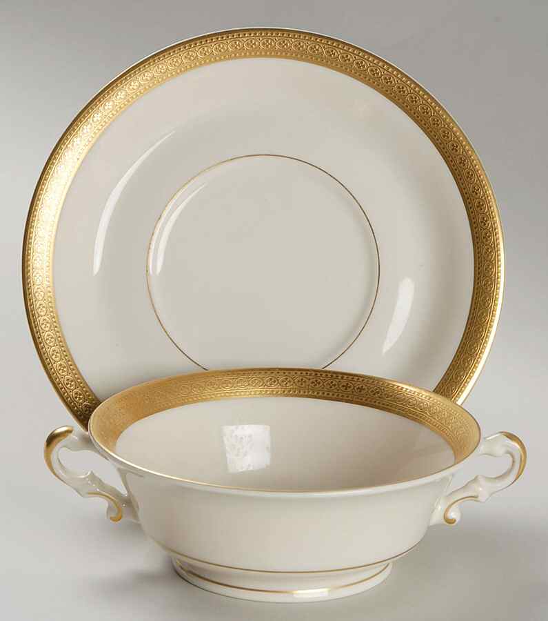 Bracelet Footed Cream Soup Bowl & Saucer Set by Syracuse-1