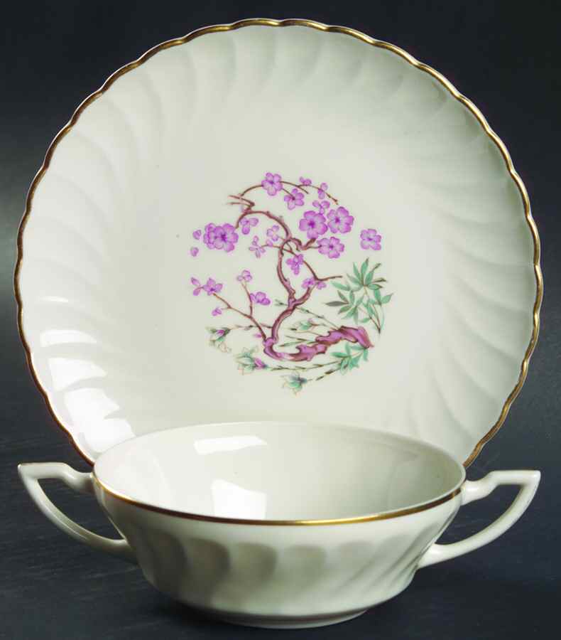 China Spring Flat Cream Soup Bowl & Saucer Set by Syracuse-1