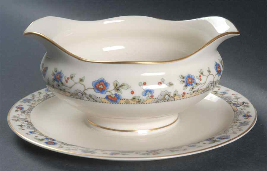 Cloisonne Round Gravy Boat/Attached Underplate by Syracuse-1