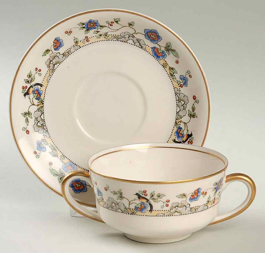 Cloisonne Flat Bouillon Cup & Saucer by Syracuse-1
