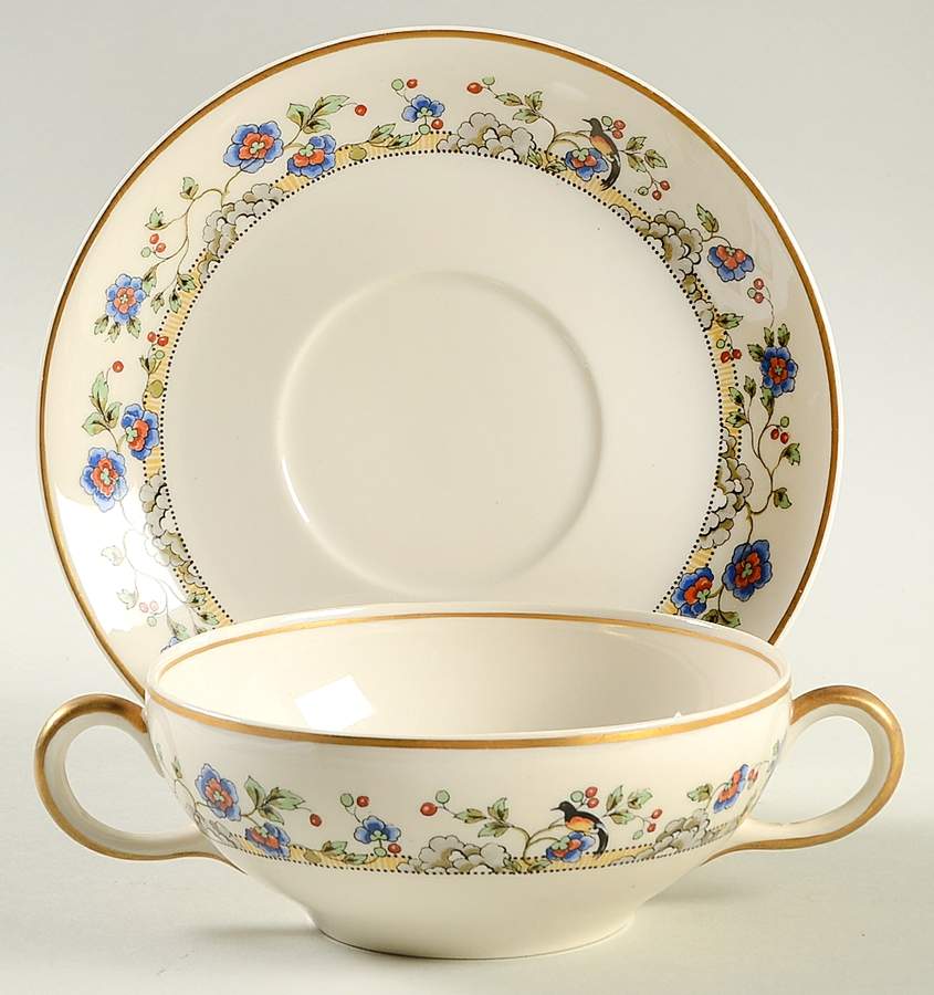 Cloisonne Flat Cream Soup Bowl & Saucer Set by Syracuse-1