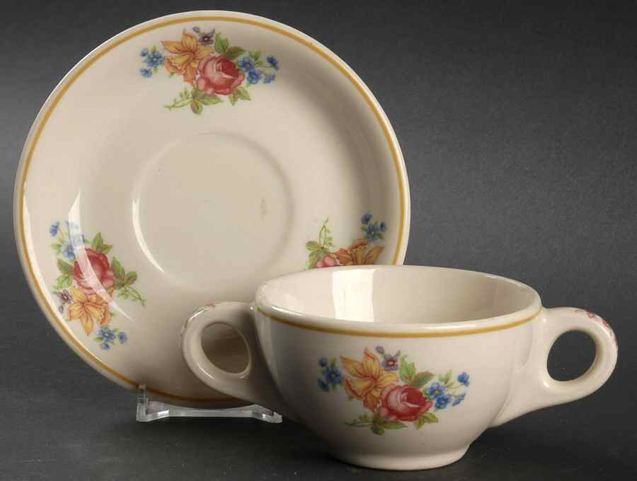 Colonial (Restaurant, Old Ivory) Flat Bouillon Cup & Saucer by Syracuse-1