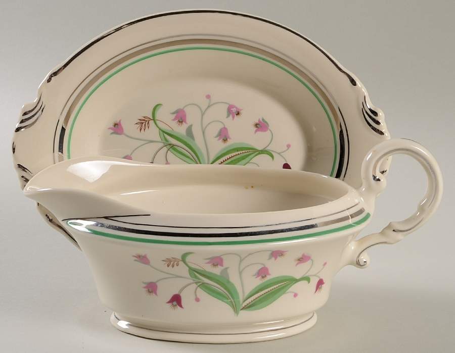 Coralbel (Virginia Shape, Platinum Trim) Gravy Boat & Underplate/Relish by Syracuse-1