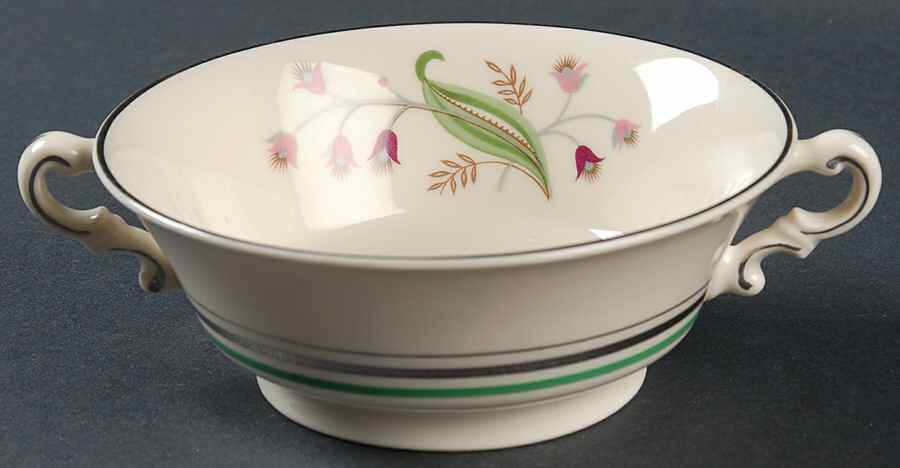 Coralbel (Virginia Shape, Platinum Trim) Footed Cream Soup Bowl by Syracuse-1