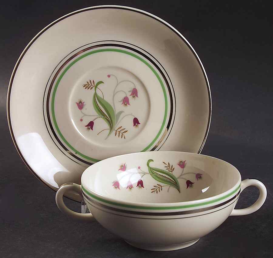 Coralbel (Virginia Shape, Platinum Trim) Flat Cream Soup Bowl & Saucer Set by Syracuse-1